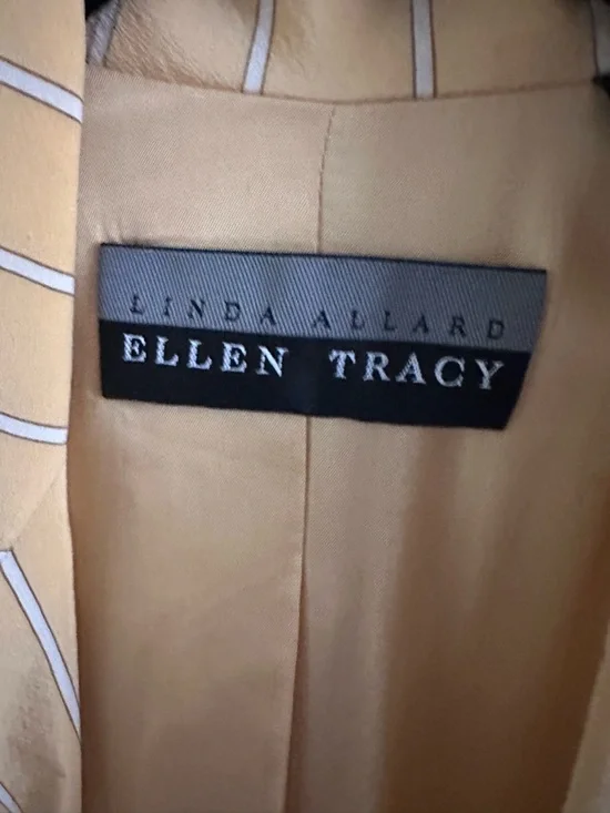 Vintage Ellen Tracy 100% Silk Blazer Yellow Pinstripe Double Breasted Size 10 - Picture 6 of 13